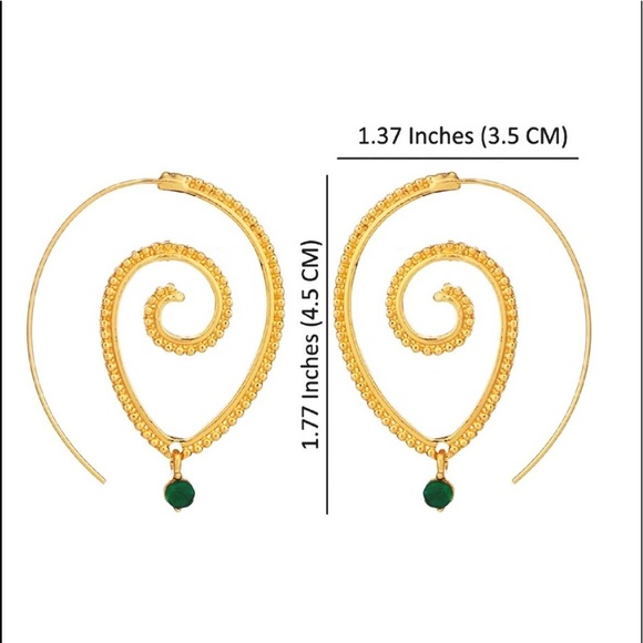 Bohemian Gold Spiral Drop Earrings - Picture 2 of 4